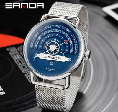 

Fashion Creative men luxury watches digital dial stainless steel mesh band brand personality male watch calendar quartz clock