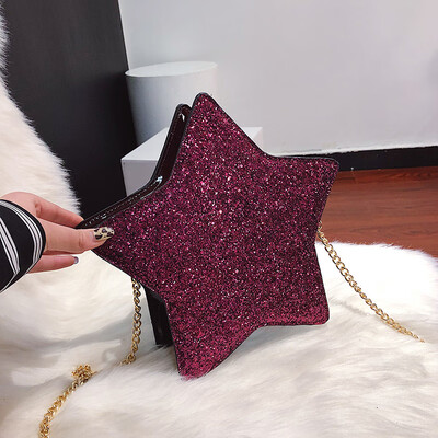 

Ins personality red sequined star bag female 2019 new Korean version of textured chain bag shoulder Messenger bag tide