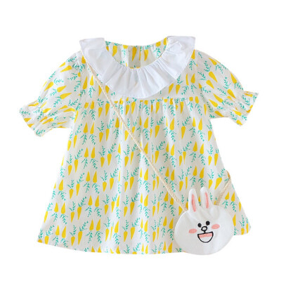 

Summer Baby Girl Cute Rabbit Print Dress Toddler Infant Short Sleeve Petal Collar Mini Sundress Casual Outfits