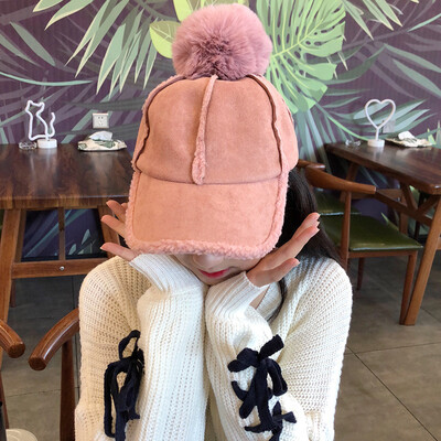 

Hat ladies fallwinter Korean version of Joker suede baseball cap students outdoor warm fur ball cap boys tide