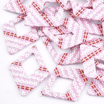 

Handmade Raffia Woven Big Pendants with Iron & Aluminum Findings Rhombus Platinum Pink 69x485x4mm Hole 18mm