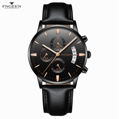 

Gobestart FNGEEN Men Luxury Casual Watch Quartz Waterproof Calendar Leather Belt Watch