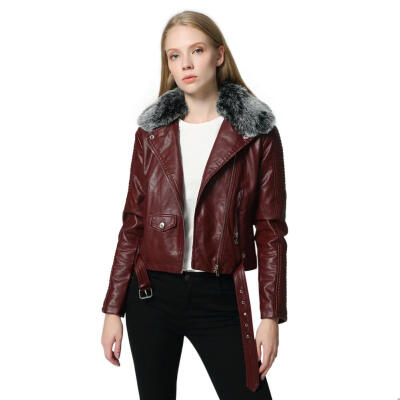 

Women Faux Fur Collar PU Leather Short Jackets Slim Fit Fashion Streetwear