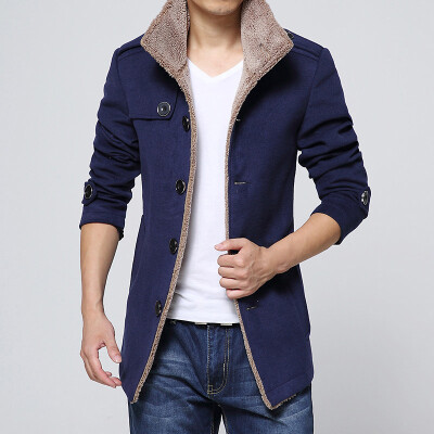 

Male Winter Warm Outwear Slim Long Sleeve Lapel Collar Button Down Jacket Coat