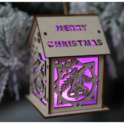 

Christmas Decorative Warm White Light LED Chalet Luminous Cute Wood House Christmas Tree Hanging Ornaments Xmas Festival Holiday D