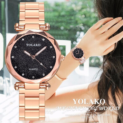 

Yolakos best-selling rose gold star face diamond watch dial womens watch trend wild ladies quartz watch
