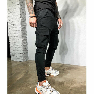 

Men Pocket Urban Straight Leg Trousers Casual Pencil Jogger Cargo Pant Plus Size