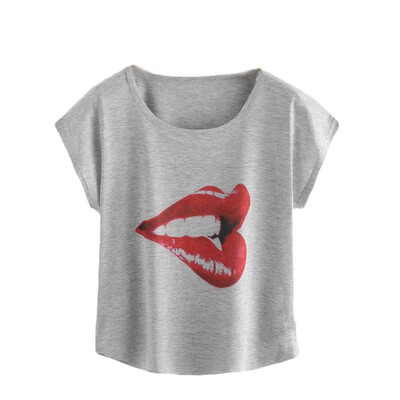 

Nomeni Women Short Sleeve Round Neck pure Color Mouth printed T-shirt Casual Blouse