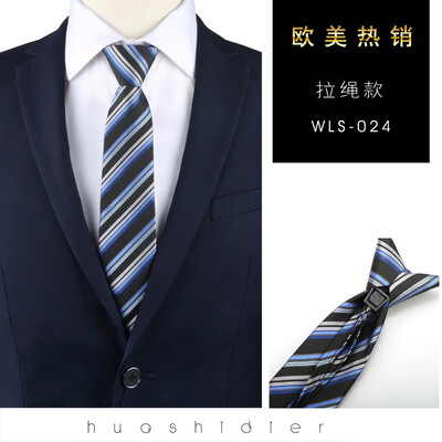 

Spot stripe mens business plaid cashew tie 8CM convenient zipper drawstring cross-border tie custom