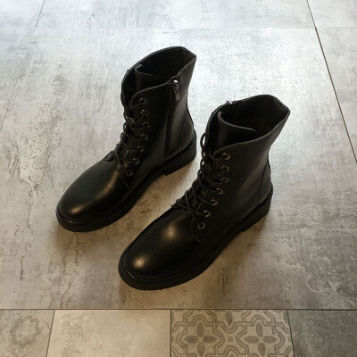 

Retro Martin boots female autumn Korean side zipper boots ulzzang Joker lace-up thick-heeled boots