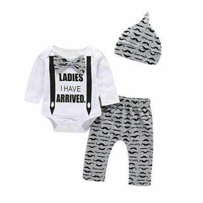 

Baby Boys Kids Hipster Bowtie Long Sleeve Bodysuit Moustache PantsHat Outfits