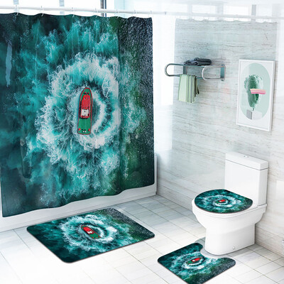 

Gobestart 4PCS Non Slip Toilet Polyester Cover Mat Set Bathroom Shower Curtain
