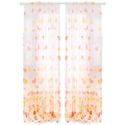 

2pcs Love Heart Print Sheer Voile Tulle Drapes Living Room Windows Curtains