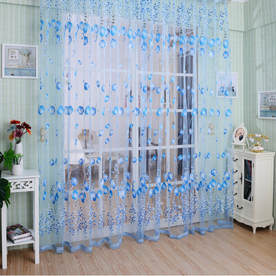 

Tulip Flower Yarn Sheer Window Curtain Beads Door Scarf Drapes for Bedroom