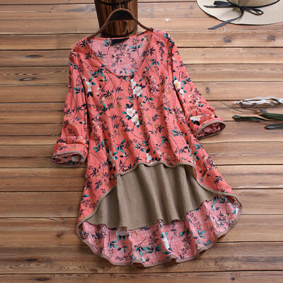 

Tailored Women Casual Irregular Floral Print Patchwork Long Sleeve T-Shirt Top Blouse