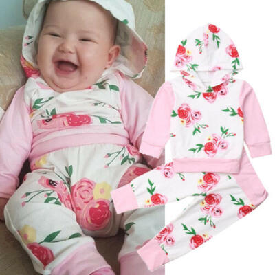 

Neugeborenes Baby Floral Hooded Tops Pullover Hosen Leggings Outfits Kleidung