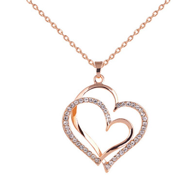 

Womens Romantic Double Love Heart Rhinestone Choker Chain Necklace Jewelry Gift