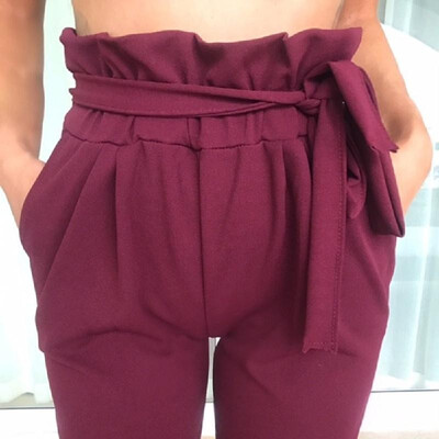 

Women OL High Waist Harem Pants Summer Solid Color Pockets Causal Tights Trousers