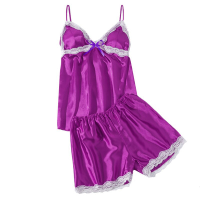 

Toponeto Women Satin Vest Silk Lingerie Bow Lace Pajamas Sleepwear Camisole Shorts Set