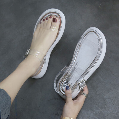 

Transparent student sandals women 2019 summer new Korean version of Joker word with net red beach thick sports sandals tide