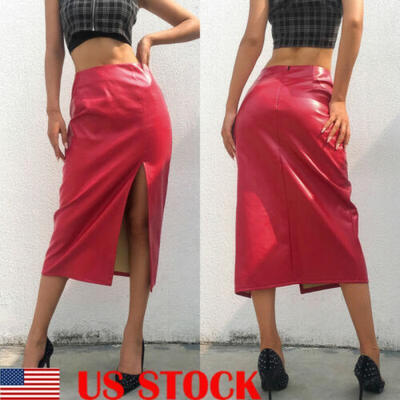 

New Women Split Wrap Skirt High Waist Slim Pu Leather Bottom Skirt OL Dress