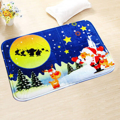 

Gobestart Thick Flannel Christmas Print Carpet Mats Household Bathroom Mat Bedroom Mat