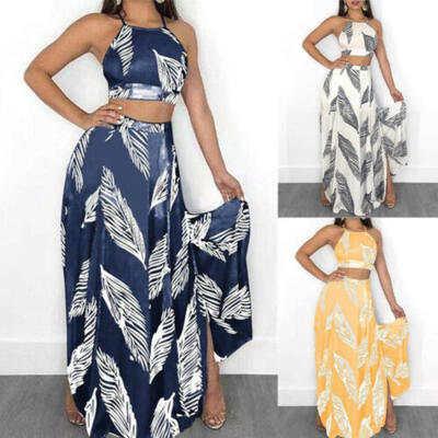 

US Women Floral Two Pieces Crop Top & Skirt Set Cocktail Party Casual Dress New
