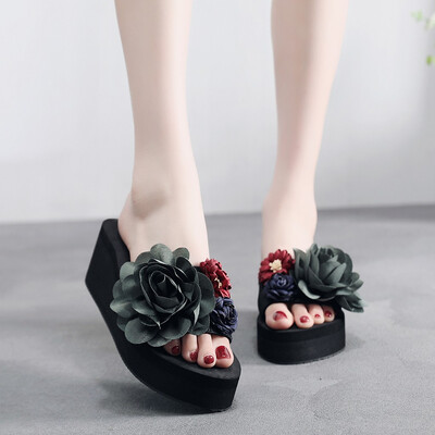 

Rose Fashion Flower Women Slip-on Open Toe Wedges Heels Causal Slipper Slides Shoes