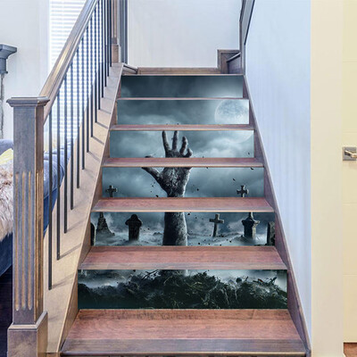 

Toponeto Halloween 3D Sticker Crow Tombstone Staircase Sticker Waterproof Wall Sticker