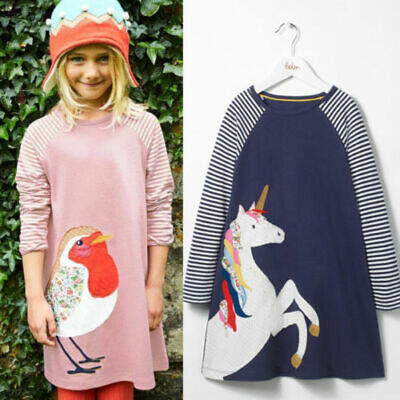

Kids Baby Girls Princess Dress Unicorn Long Sleeve Striped Party Casual Dresses