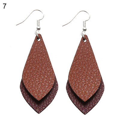 

Boho Women Date Party Jewelry Faux Leather Waterdrop Leaf Pendant Hook Earrings