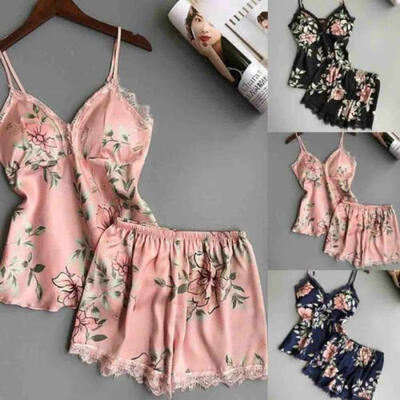 

UK Women Satin Lace Sleepwear Babydoll Lingerie Nightwear Shorts Pjs Pyjamas Set