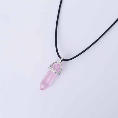 

Fashion Opal Stone Hexagonal Column Quartz Necklaces Natural Pink Crystal Pendant Necklace Statement Bohemian Jewelry for Women