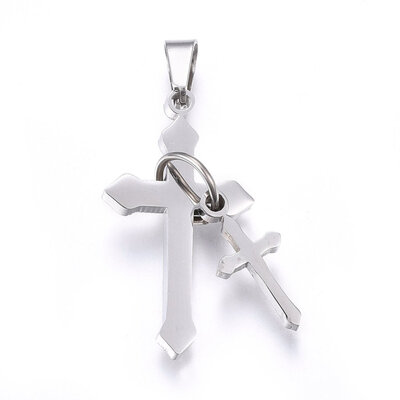 

304 Stainless Steel Pendants Cross Stainless Steel Color 32x18x9mm Hole 8x4mm
