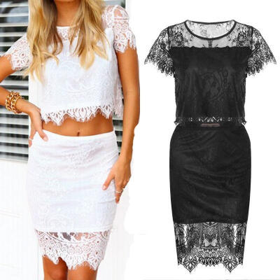 

Crop Top And Skirt Set 2 Piece Sexy Ladies Bodycon Clubwear Club Cocktail Dress