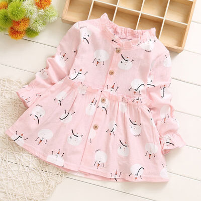 

Kids Girls Cute Snowman Pattern Long Sleeve Cotton Dress Princess Party Dresses