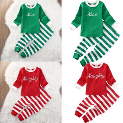 

Baby Boys Girls Clothes Sets Long Sleeve Shirts Tops Stripe Pajamas Christmas