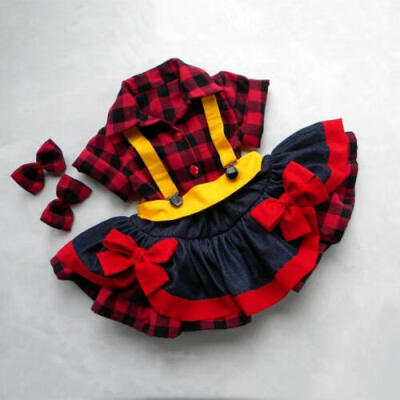 

Toddler Kids Baby Girls Christmas Clothes TopsOverall Ruffle Skirts Outfits Set