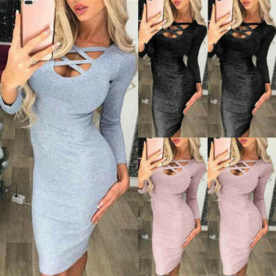 

Fashion Womens Sequined Bodycon Cocktail Evening Party Long Sleeve Short Dress