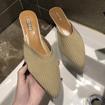 

Ins single shoe female spring Korean version knitted low heel retro-stylish style slipper trend