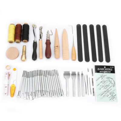 

Greensen 59pcs DIY Hand-work Craft Leather Hand Sewing Tools Needle Wax Thread Thimble Awl Kit