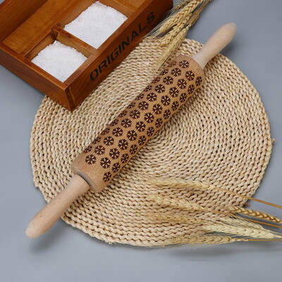 

Tailored Kitchen Snow Wood Rolling Pin Engraved Carved Embossed Christmas Rolling Tool