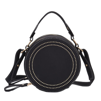 

Vintage Nubuck Leather Round Crossbody Bags For Women 2019 Ladies Rivets Purses&Handbags Female Small Circle Shoulder Bag