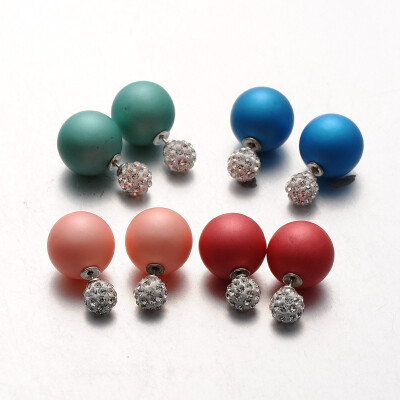 

Frosted Plastic Pearl with Polymer Clay Rhinestone Ball Stud Earrings Mixed Color 816mm Pin 08mm