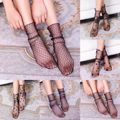 

Womens Black Sexy Fishnet Mesh Ankle SocksPop Stocking With Lace Trim Gift