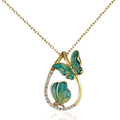 

Fashion 2 butterfly Pendant Necklaces Water drop painting necklace for women men gold link chain Jewelry Accessories