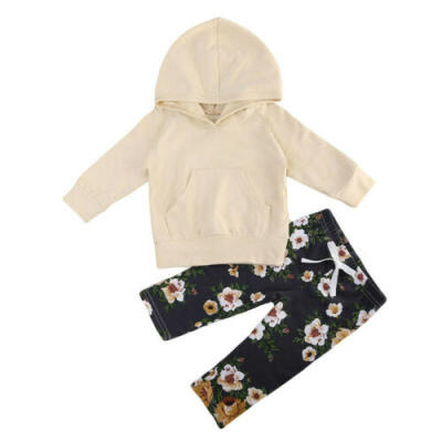 

0-18M Newborn Baby Kids Casual Clothes Floral Hooded TopsLong Pants Outfits Set