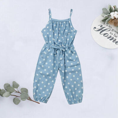 

US Kid Toddler Baby Girl Wave Point Bib Pants Jeans Trousers Ouifit Clothes Sets