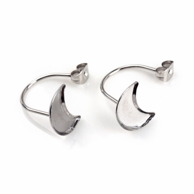 

304 Stainless Steel Ear Nut Earring Backs with Moon Trays Stainless Steel Color Tray 45x10mm 24x13mm Hole 1mm