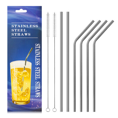 

Food Grade Stainless Steel Metal Reusable Drinking Straws Set for Cocktail Latte Iced Tea with 2 Cleaning Brushes